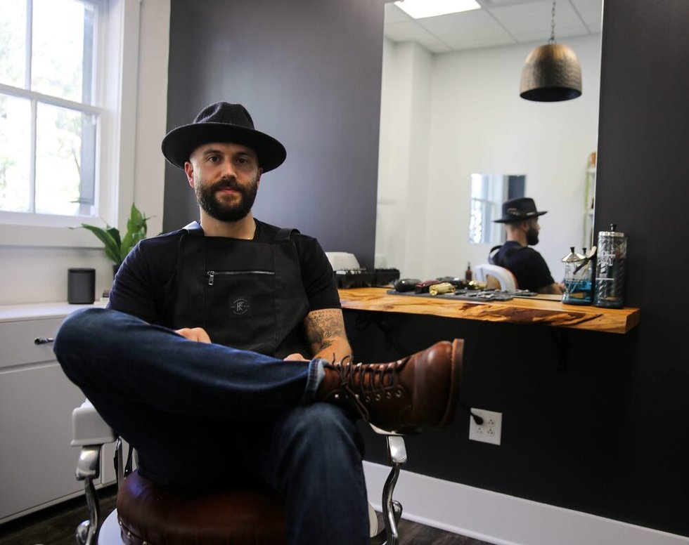 Larry Glasser in the Old Hand Barber shop, 2020. Photograph: Holy City Sinner.